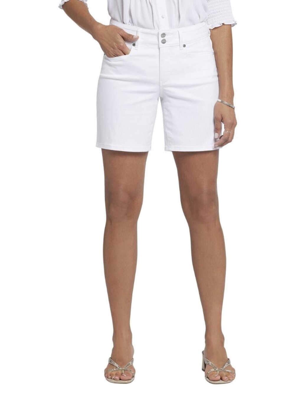 NYDJ "Frankie" Relaxed Denim White Double-Button High Rise Shorts Size 18
